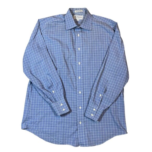 Burberrys Of London Shirt Mens 16-32 Blue Check Striped Vintage Made In USA - Picture 1 of 9